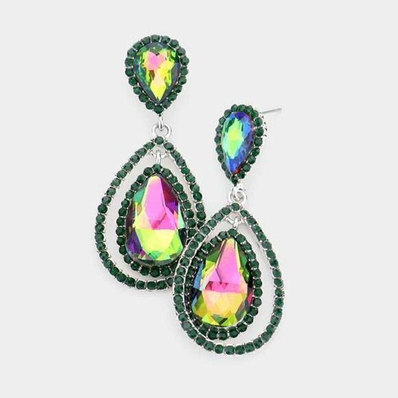 Teardrop Oil Spill Crystal Dangle Silver Evening Earrings NWT - Picture 1 of 6
